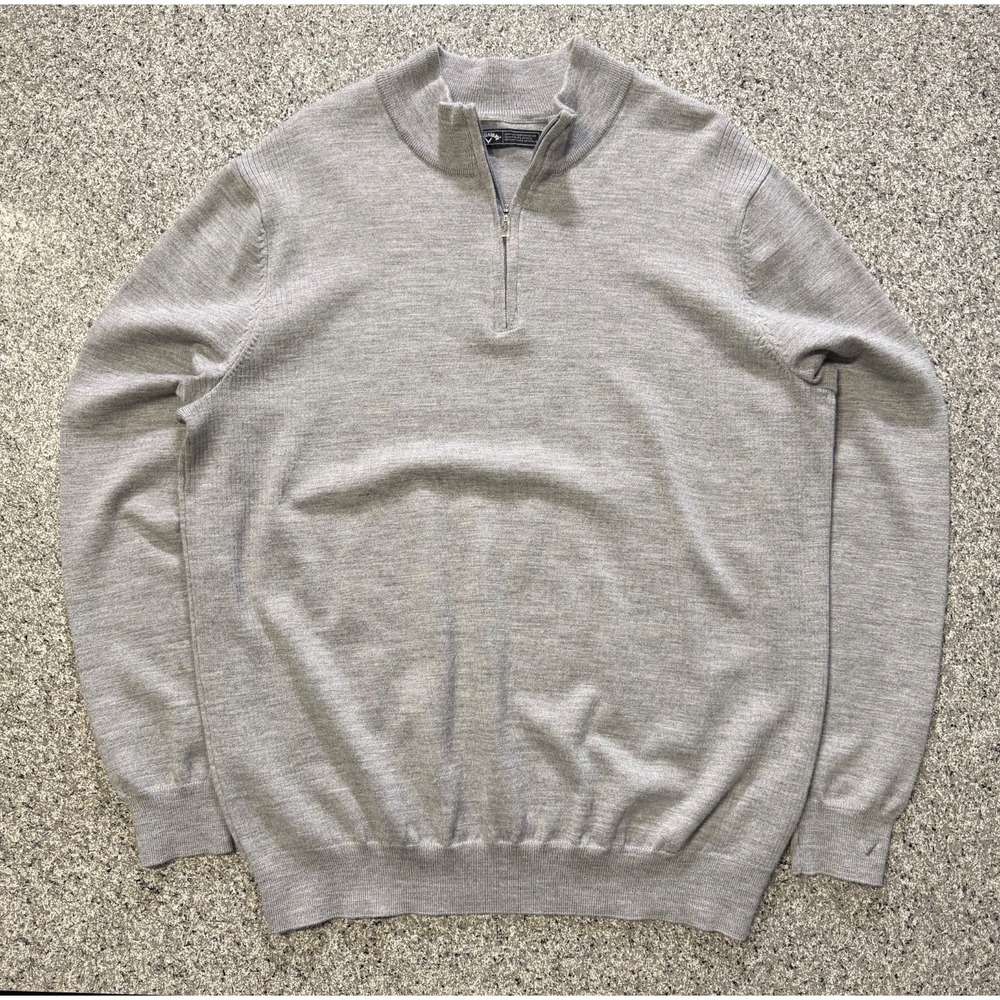 Callaway 1/4 Zip Pullover Golf Sweater Mens L Tall Grey Wool Blend